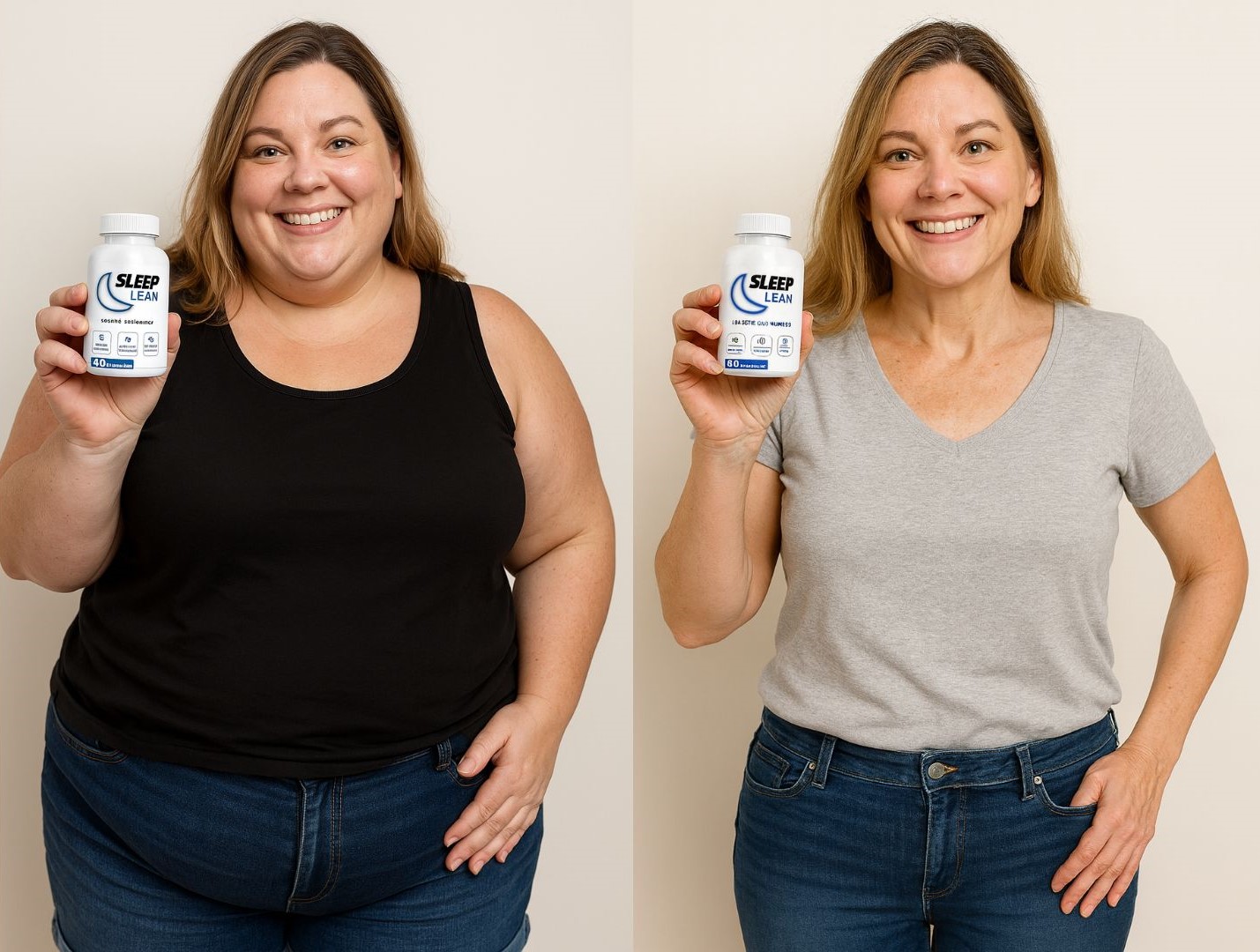 Before and after transformation while testing Sleep Lean for 90 days
